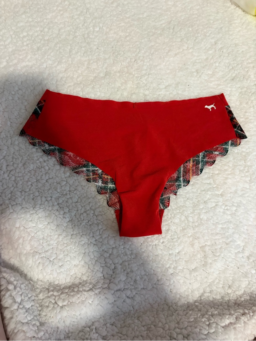 Victoria's Secret Red Hipster Panty with Plaid Lace Trim